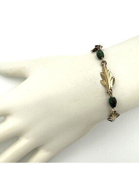 CURTIS vintage leaf bracelet - green turquoise 14K gold-filled link panel DCE